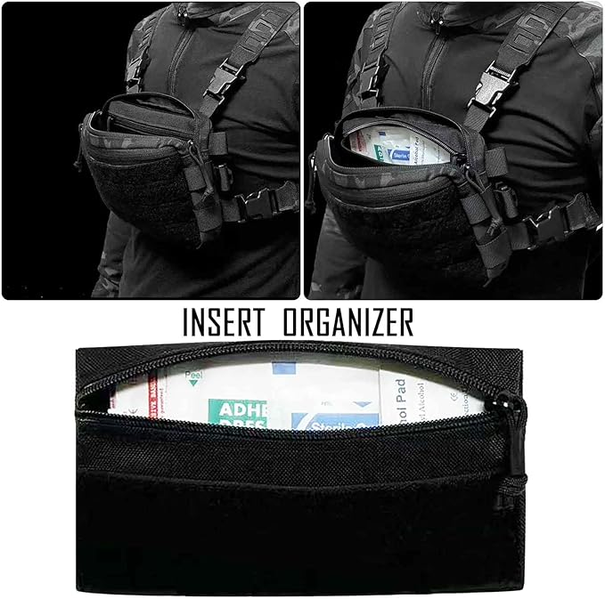 Tactical Admin Zipper Pouch with Hook and Loop, Carry On Bag Insert EDC Organizer Utility Storage Pocket Wallet for Snack Backpack Accessories Chest Ring