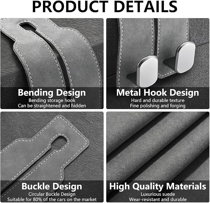 FXOICMI Car Seat Headrest Hooks, Purse Hooks for Car with Double Hooks, Leather Car Seat Hooks for Purses and Handbags, Heavy Duty Car Purse Holder Hanger for Travel, Keep Car Tidy (Brown 2Pcs)