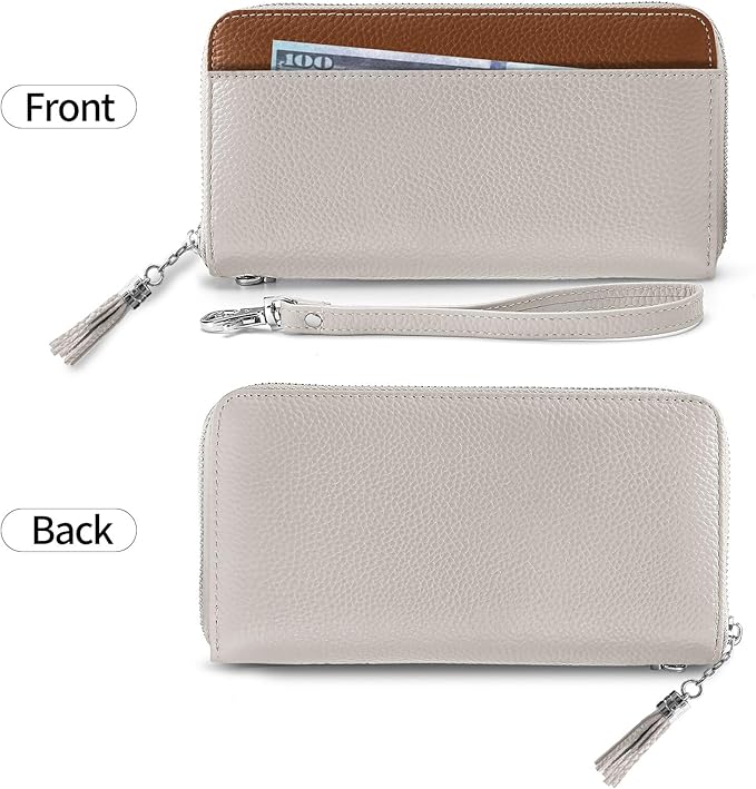 Moflycom Womens Wallet RFID Blocking Genuine Leather Zip Around Wallet Clutch Wristlet Travel Long Purse for Women