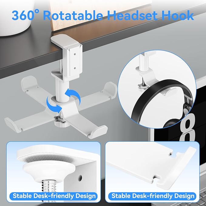 4 in 1 Desk Cup Holder with Storage - Clamp on Under Desk Headphone Hanger - Detachable Pen Cup Holder Desktop Storage for Desktop Attachments Accessories (White)