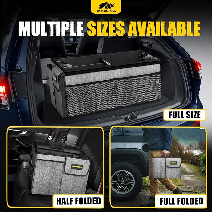 MIKKUPPA Car Trunk Organizer with Cooler - 65L Collapsible Trunk Organizer with Lid, Sturdy Car Storage for SUV Auto Truck Van with Adjustable Straps and Non Slip Bottom (Gray)