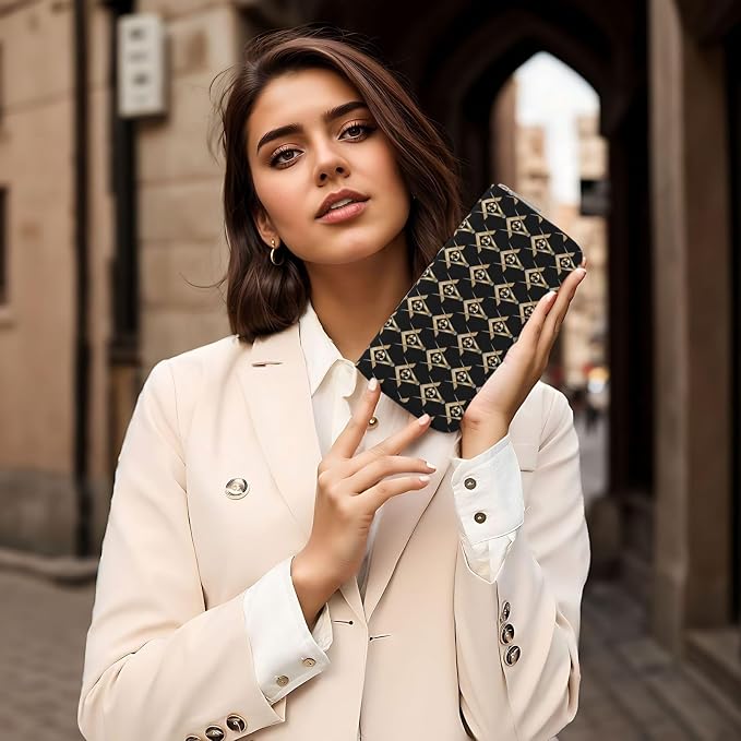 Masonic Square Wallet for Men Women Elegant Long Clutch Zip Around Travel Leather Coin Purse Large Capacity Credit Card Holder Handbag