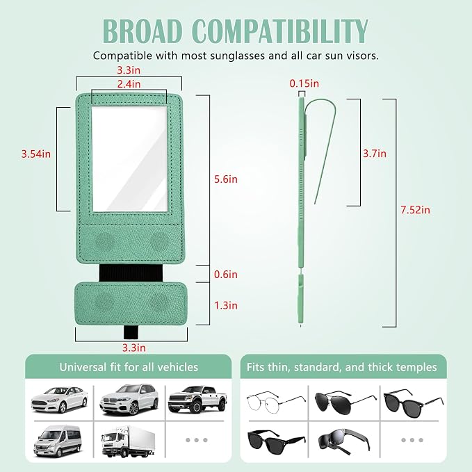 Magnetic 2-in-1 Sunglass & Photo Holder for Car Visor, Leather Anti-Slip No-Fall No-Slide, Fits SUV Truck RV