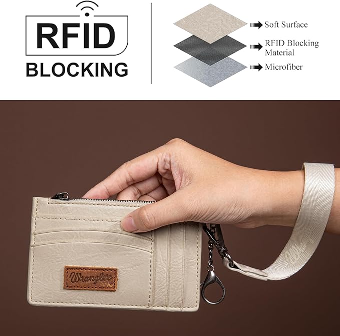 Montana West X Wrangler Small Credit Card Holder for Women Slim Card Holder Wallet Womens Ladies Female Wristlet Keychain Wallet
