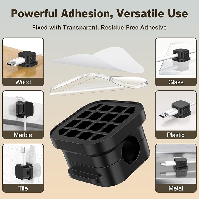 6 Pack Magnetic Cable Clips, Cord Organizer Holder with Strong Adhesive, Desk Cable Management for Home Office Car Desktop Nightstand, Adjustable Wire Keeper, Black
