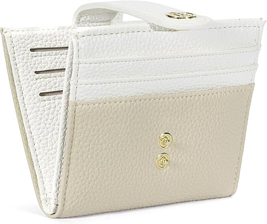 BOSTANTEN Slim Wallet for Women Small RFID Blocking Credit Card Holder Leather Bifold Wallets with Zipper Coin Pocket Khaki＆Beige