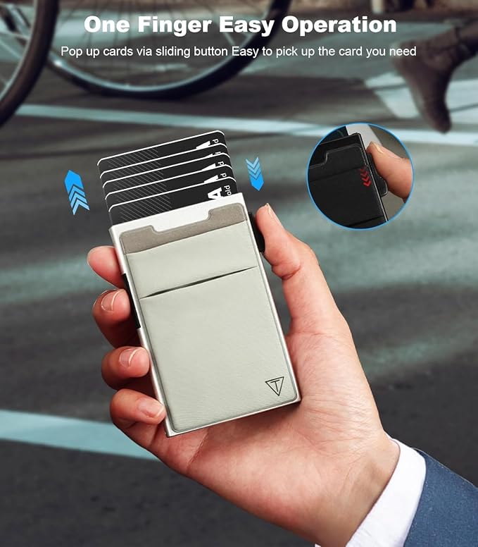 TOYFID Credit Card Holder Wallet for Mens - Metal Slim Minimalist Cards Holder with Stretch Money Pocket - RFID Blocking&Ultralight Small Wallet