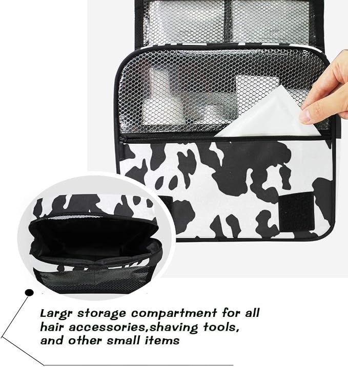 senya Hanging Travel Toiletry Bag Kit Makeup Case Cosmetics Organizer for Men Women (cow pattern)