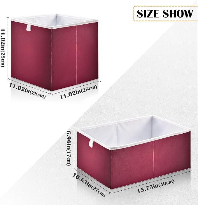 Red Solid Color Storage Baskets, 15.75x10.63x6.96 inch Foldable Decorative Fabric Storage Bins, Closet Organizer for Shelves, Clothes, Books & Bedroom Organization