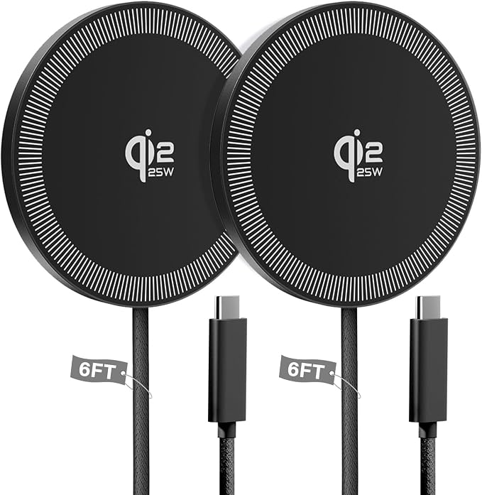 25W Wireless Charger for MagSafe, Magnetic Fast Charging Pad for iPhone 17/16/15/14/13/12 Series&AirPods,Strong Magnet,Portable Wireless Charger for Travel Home Office,Elegant Black, 2Pack(6FT)