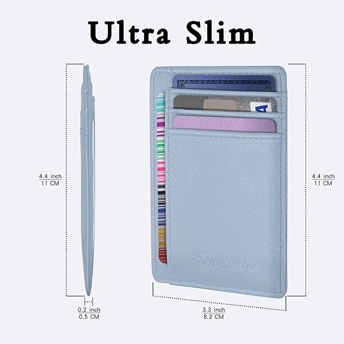 Travelambo Front Pocket Minimalist Leather Slim Wallet RFID Blocking Medium Size