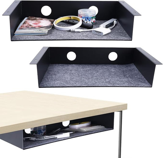 Under Desk Storage Shelf, Steel Under Desk Tray Mountable Add-On Shelf for Table Office Desk, Large (Pack of 2)