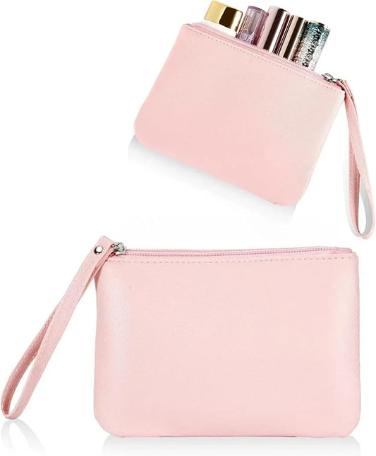 Small Makeup Bag for Purse Mini Cosmetic Pouch Zipper Little Wristlet, Tiny Make Up Organizer Lipstick Feminine Product Car Change Coin Holder for Women, 4.5 x 6.5 Clutch Stadium Approved, 1 Pink
