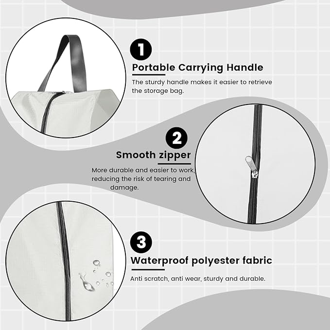 3 Pack Folding Shoe Bags for Travel with Zipper Closure, Waterproof Shoe Storage Bag with Handle, Washable Shoe Organizers Packing Cubes for Gym Women Men (Cream)