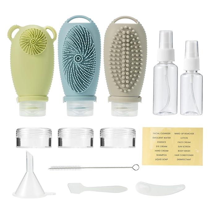 Silicone Travel Bottles for Toiletries, 3.4 oz Travel Bottles TSA Approved, Multifunctional Cleaning Travel Toiletry Bottles Set, Refillable and Leakproof Travel Squeeze Bottles