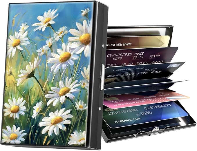 Metal Wallet,Credit Card Holder for Women Men,RFID Blocking Card Holder Wallet Mini Slim Aluminum Wallet ID Case Hard Card Case Business Card Holder Case,Watercolor Daisy