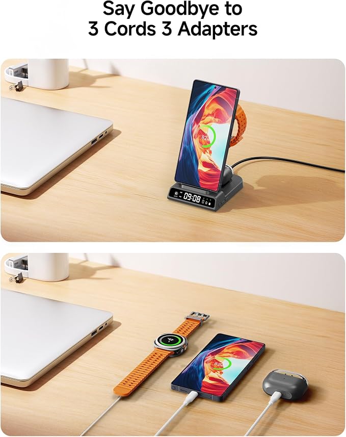 Wireless Charger for Samsung, 3 in 1 Wireless Charging Station for Samsung Galaxy S25 Ultra/S24 Ultra/S23/S22/Z Flip 7/Fold 6, Charger for Samsung Galaxy Watch Ultra/8/7/6, Galaxy Buds 3/3 Pro