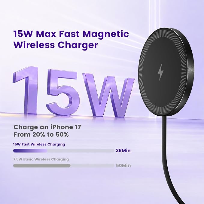 15W Wireless Charger for Apple MagSafe Charger, Magnetic Fast Charging Pad | Compatible for iPhone 17 16 15 14 13 12 Pro Max, AirPods-Slim Portable for Desk Bedside and Travel - 2 Pack, Black