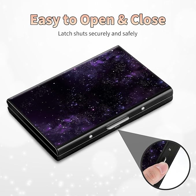 Slim Credit Card Holder, Purple Galaxy RFID Blocking Metal Wallet for Men & Women, Aluminum Minimalist Hard Case Pocket-Sized Business Cards Organizer (Fits Up to 10 Cards)