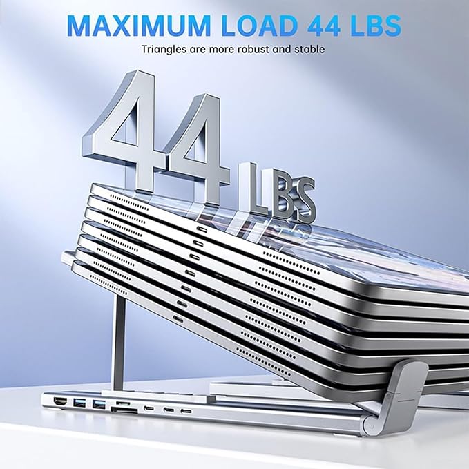 Ergonomic Notebook Dock ??Laptop Stand Workstation | Multiport usb c Adapter 8 in 1 Hub with Fast Charge, Adjustable Height Tablet Holder, Desktop Organizer for Remote Office, Home Study, gameng Setup