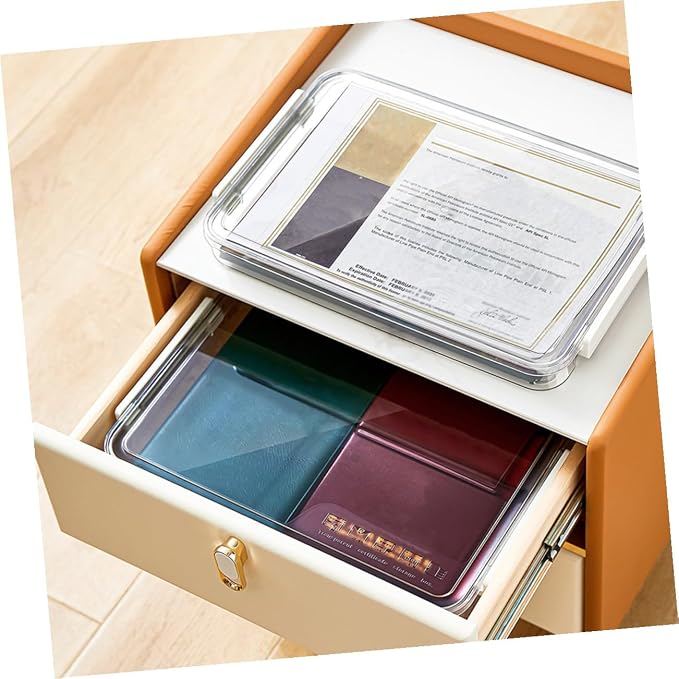 Transparent Document Paper Organizer Box Stackable File Storage Holder with Snap-tight Buckle Pet Plastic Desktop File Cabinet for Office Home School Use