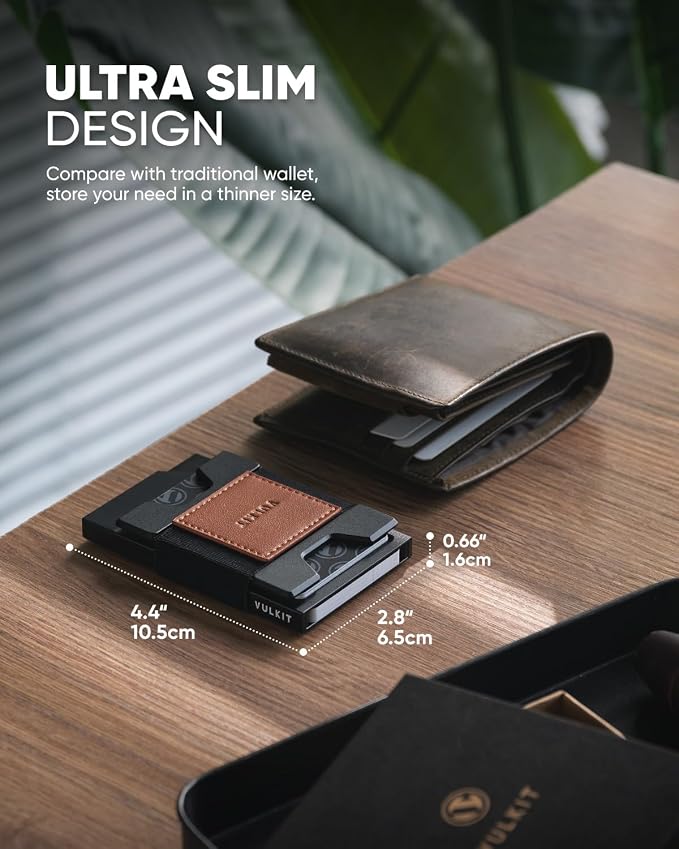 VULKIT Minimalist Pop Up Wallet RFID Blocking Aluminum Credit Card Holder with Expandable Backplate, Holds 12 Cards and Cash for Men and Women Brown