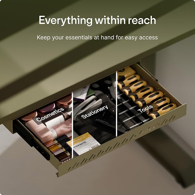 Desktronic Under Desk Drawer — Hidden Under-Desk Storage Organizer, Easy Install, Large Capacity Metal Sliding Drawer for Home Office, Standing Desk & Workstation (Green)