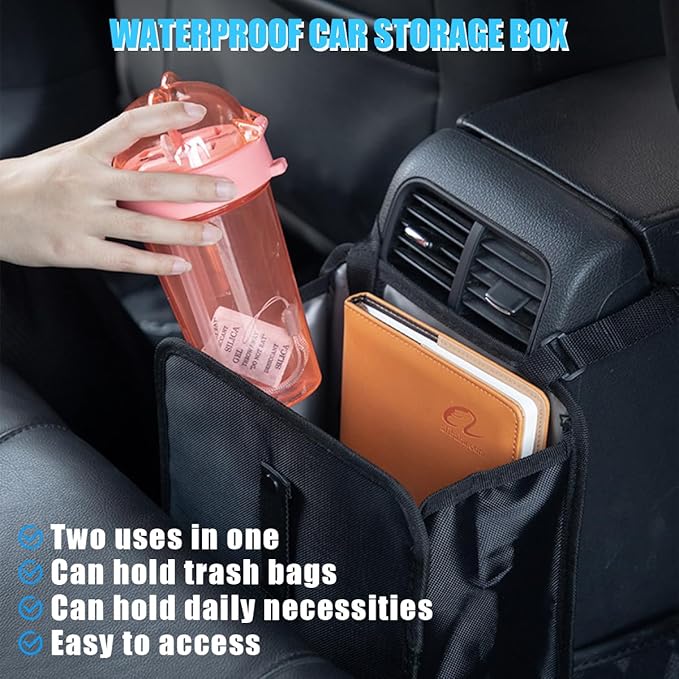 Car Trash Can, Foldable Hanging Multipurpose Vehicle Garbage Bag for Seat Console, Waterproof Collapsible Auto Interior Trash Bin Storage Organizer, Universal for Truck SUV RV (Small)