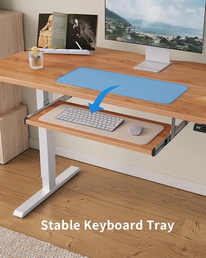 FEZIBO Standing Desk with Keyboard Tray, 60 x 24 Inch Adjustable Height Sit Stand Desk with Memory Presets for Home Office, Ergonomic Computer Workstation, Light Rustic
