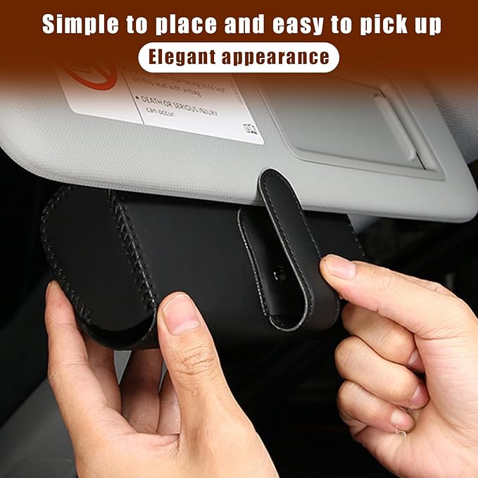 Augeny Sunglasses Holder for Car Sun Visor, Leather Auto Eyeglasses Storage Case with Hidden Magnetic Closure, Protective Glasses Organizer Box, Vehicle Visor Accessories for Woman Man (Brown)