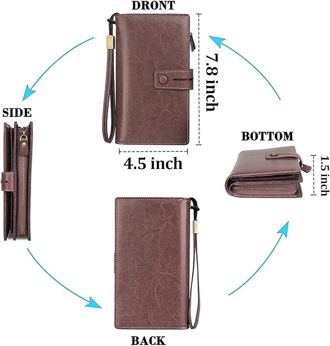 FT FUNTOR Women's Big Fat RFID Blocking Wallet Leather Zip Around Clutch Large Phone Organizer Wristlet