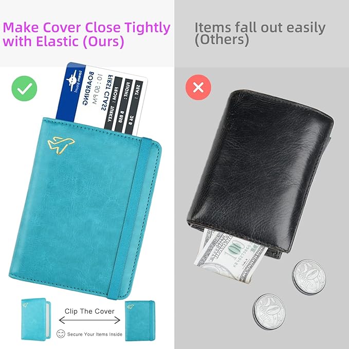 WALNEW AirTag Passport Holder, PU Leather Airtag Wallet RFID Blocking Passport Cover Travel Essentials Case for Women Men (Light Blue)