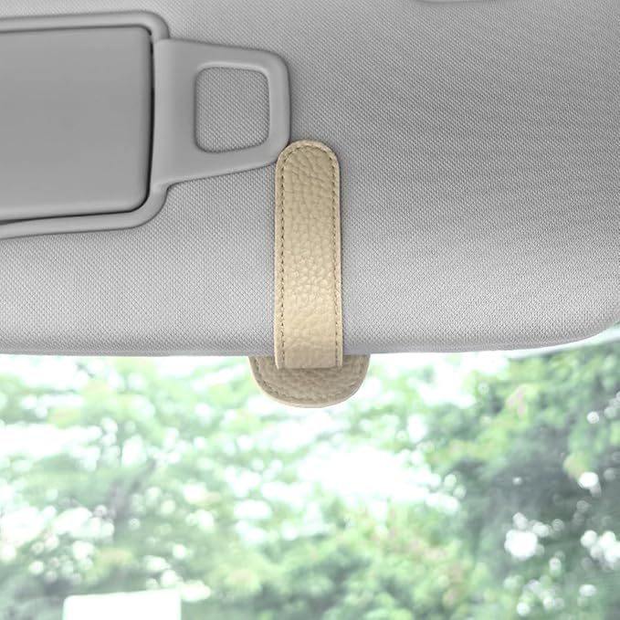 zipelo Sunglasses Holders for Car Sun Visor, Magnetic Leather Vehicle Glasses Hanger Clip for Ticket Card, Auto Interior Eyeglass Organizer Accessories, Universal for SUV Sedan Truck (Beige)