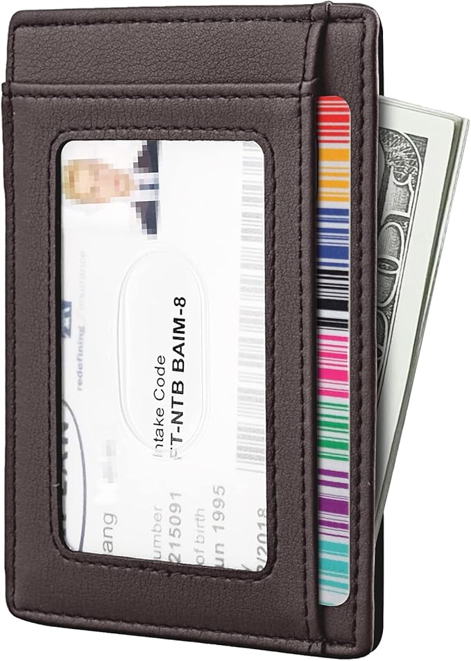 Travelambo Front Pocket Minimalist Leather Slim Wallet RFID Blocking Medium Size