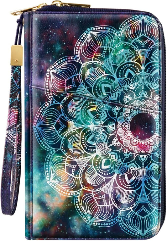 Family Passport Holder Wallet RFID Blocking Document Organizer PU Leather Mulit-purpose Travel Wallet Credit Cards Case for Women Men,Mandala