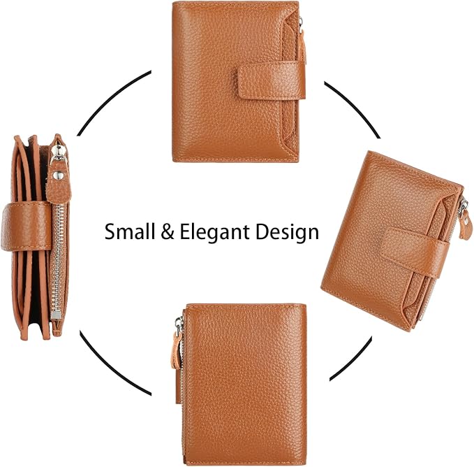 Lavemi Small Compact Women Wallet RFID Blocking Genuine Leather Bifold Purse with ID Windows