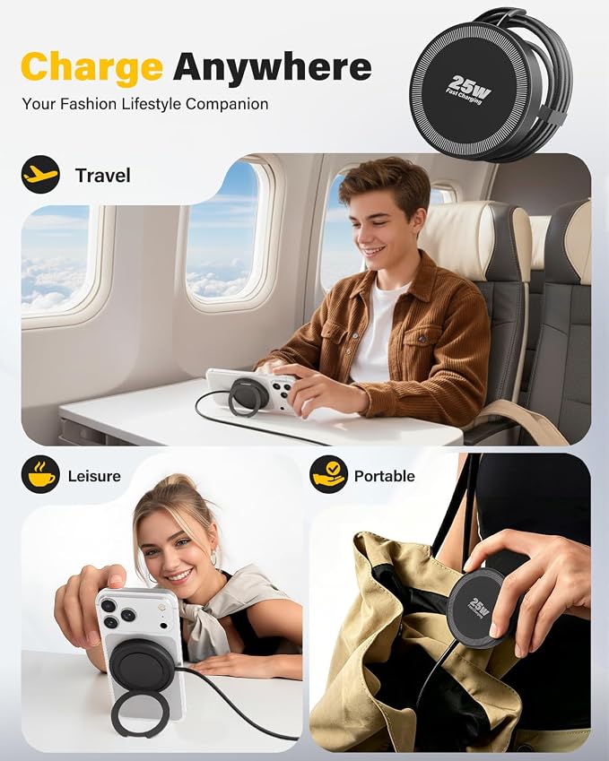 2Pack Magnetic Wireless iPhone Charger Fast Phone Charger with Kickstand, 6.6FT 25W Fast Phone Charging Pad Wireless Magnetic Charge for iPhone 17/17Air/16 Pro Max/16 Plus/15 Pro Max Black