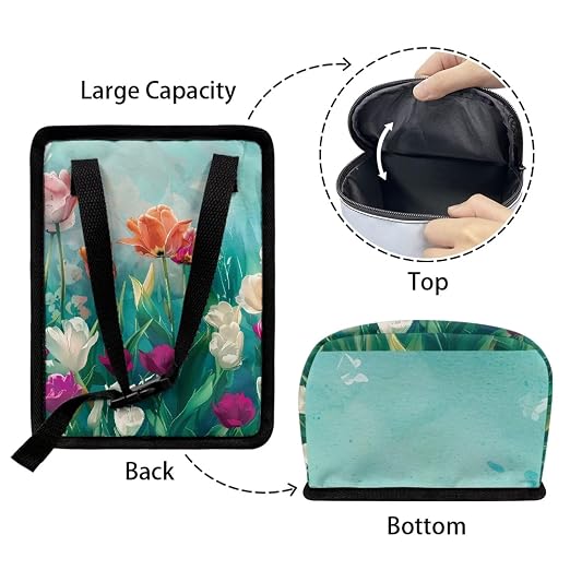 Biyejit Tulip Flowers Car Rubbish Storage Reusable Car Trash Can for Car SUVs Vans, Car Trash Bag Bin Hanging Waterproof Automotive Car Garbage Cans Leak Proof Vehicle Trash Can