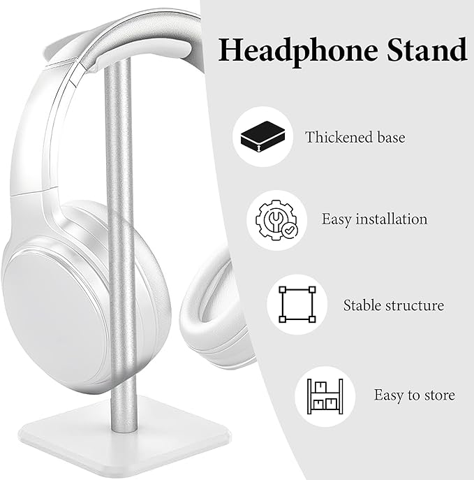 Musiin Headphone Stand ??Aluminum Alloy Stable Headset Holder with Non-Slip Base, Universal Display Stand for Studio, Office, and Home (White)