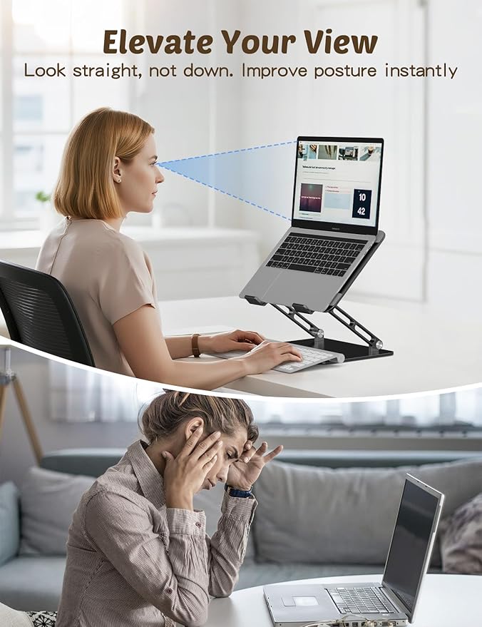 Aoviho Laptop Stand for Desk ??Adjustable Aluminum Laptop Riser with Unique Cat-Shaped Cooling Vent, Portable Desk Gift & Decor, Compatible with MacBook Air Pro, Dell, HP, Lenovo (10"-17.3"), Black