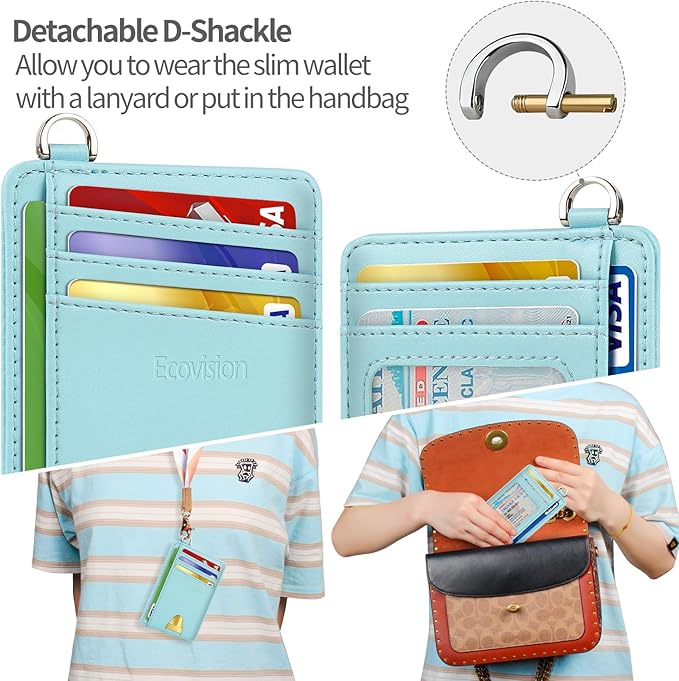 EcoVision Slim Minimalist Front Pocket Wallet, RFID Blocking Credit Card Holder Wallet with Detachable D-Shackle for Men Women