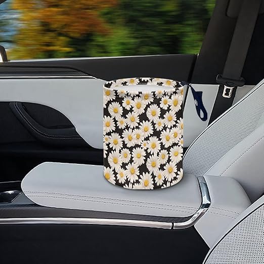 White Daisy Florals Car Trash Storage Box Multifunctional Garbage Bags for Car, Office, Home, Travel Camping Accessories, Keep Tidy