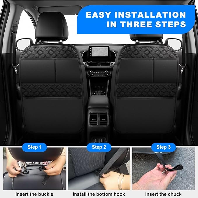Back Seat Protector 2 Pack Fit for Ford F150 Car Kick Mats for Kids Upgraded Version with Storage Organizer Waterproof Dirt Proof Faux Leather Auto Accessories (Black)