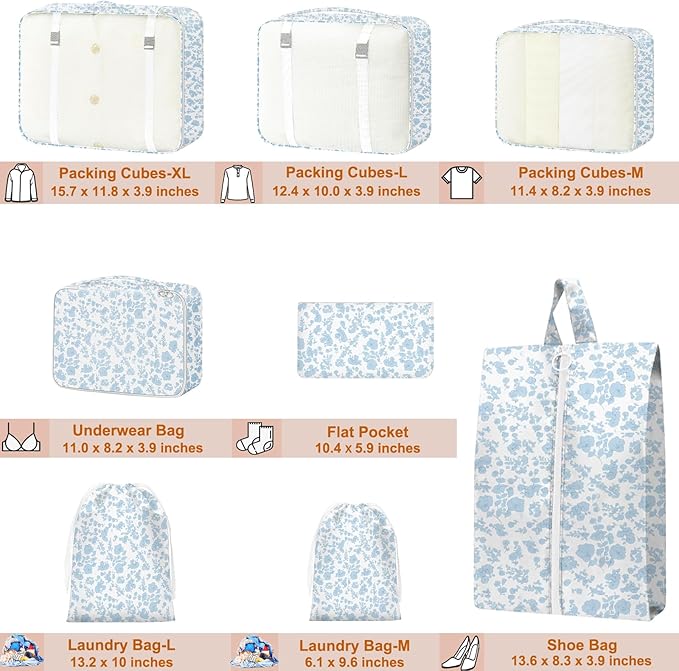 Packing Cubes for Travel - 8 Set Luggage Organizer Bags for Family, Mesh Breathable Packing Cubes for Suitcases Durable Travel Essentials Bags Set