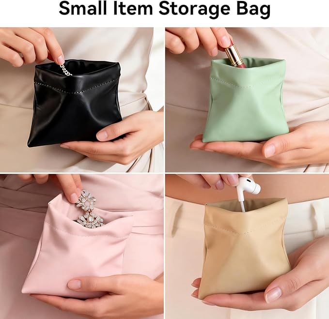 4 PCS Small Makeup Bag for Purse, Leather Pouch for Women, Mini Portable Cosmetic Bags for Purse Cosmetics Jewelry, Small Travel Kit Storage Pouch, (Multicolor, 4 Pack)