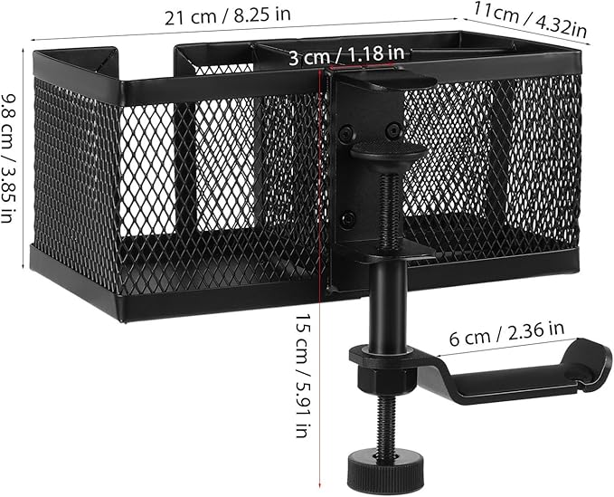 Operitacx Clip on Desk Organizer with Clamp Cup Holder and Phone Stand Multifunctional Desktop Storage for Pens and Accessories Space-Saving Black Desk Side Organizer for Home and Office