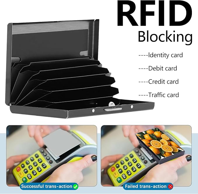 Credit Card Holder Lemon Design Mini RFID Blocking Aluminum Wallet Slim Metal Hard Cover Shell Travel Wallet ID Cases Small Credit Cards Case Business Cards for Women Men Girls