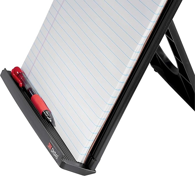 3M Desktop Document Holder with Adjustable Clip, Holds Letter, Legal and A4 Documents, Bottom Ledge Has Lip to Keep up to 150 Sheets Securely in Place, Folds Flat for Storage, Black (DH340MB) (6)