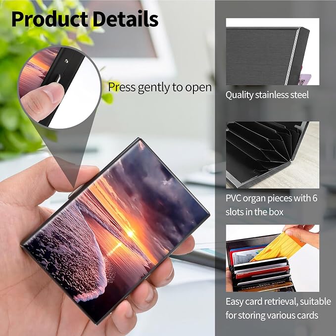 Metal Wallet for Women Men Girls, RFID Blocking Slim Aluminum Credit Card Holder, Mini Travel Wallet with Hard Shell, Lightweight ID & Business Card Case,Sea Beachs
