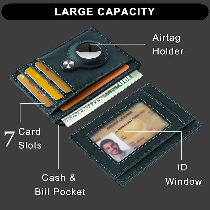Hawanik Slim Minimalist Front Pocket Air Tag Wallet, RFID Blocking Card Holder Wallet with Airtag Holder